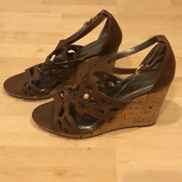 Tahari brown leather wedges size 10 - Picture 2 of 5